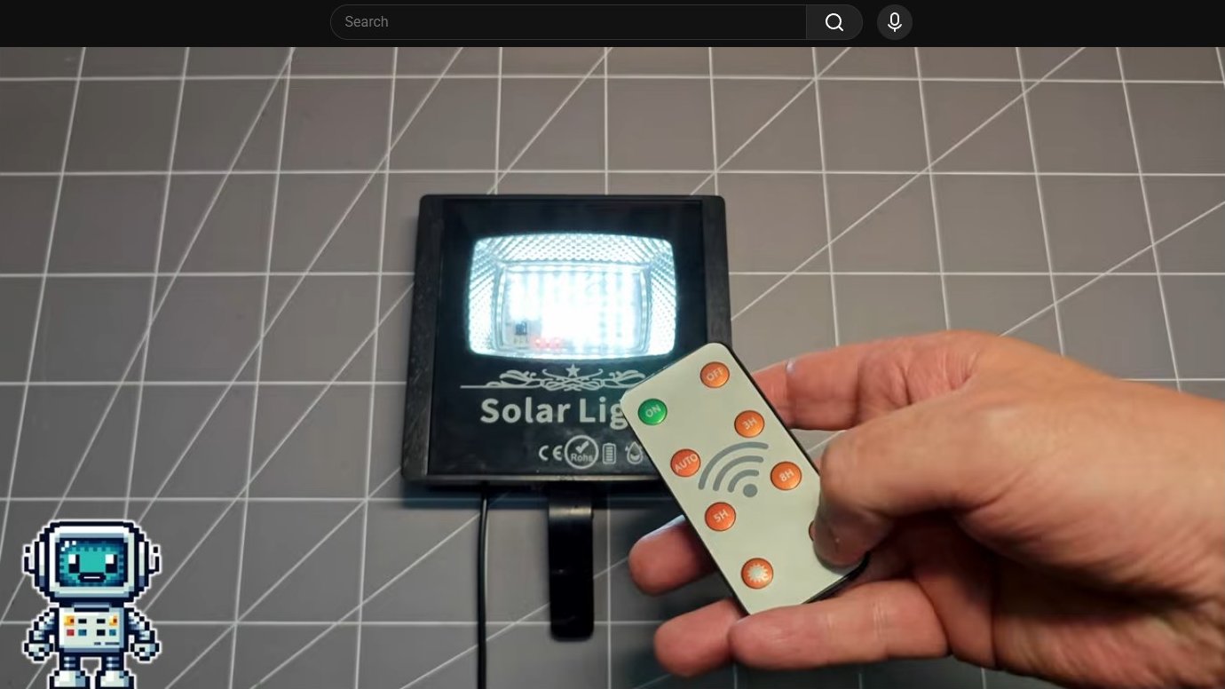 Solar light panel with remote control held beside it