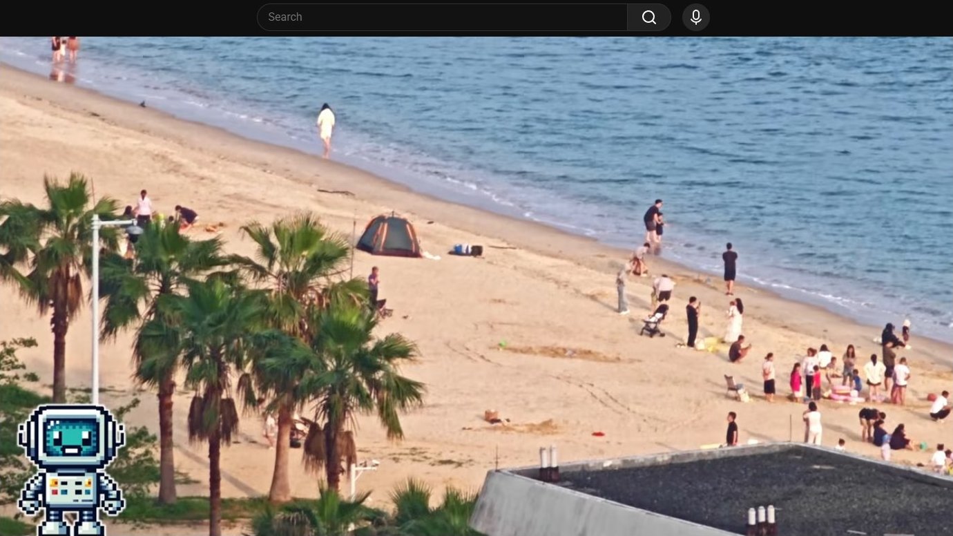 Beach scene with palm trees and people