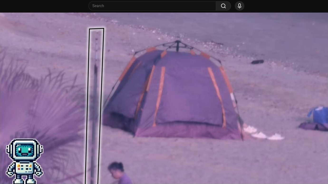 Infrared tent view on purple-tinted beach at night