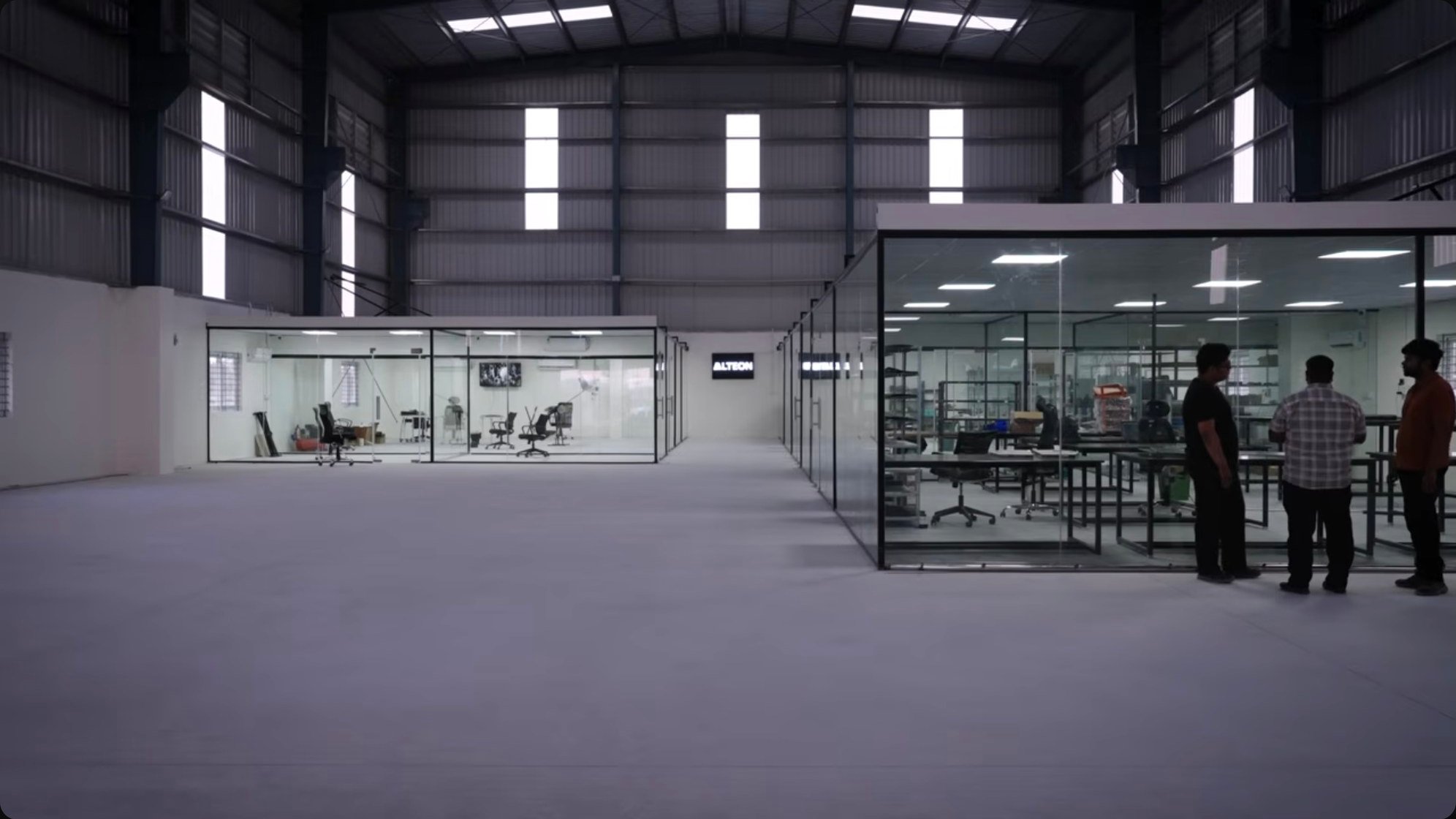 Inside a sprawling facility designed to test air purification systems under controlled conditions—part workshop, part laboratory.