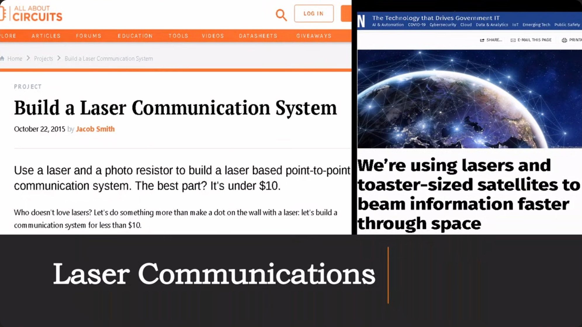 Examples of DIY laser communication projects and NASA's development of space-based optical links, demonstrating the technology's scalability from hobby implementations to satellite systems.